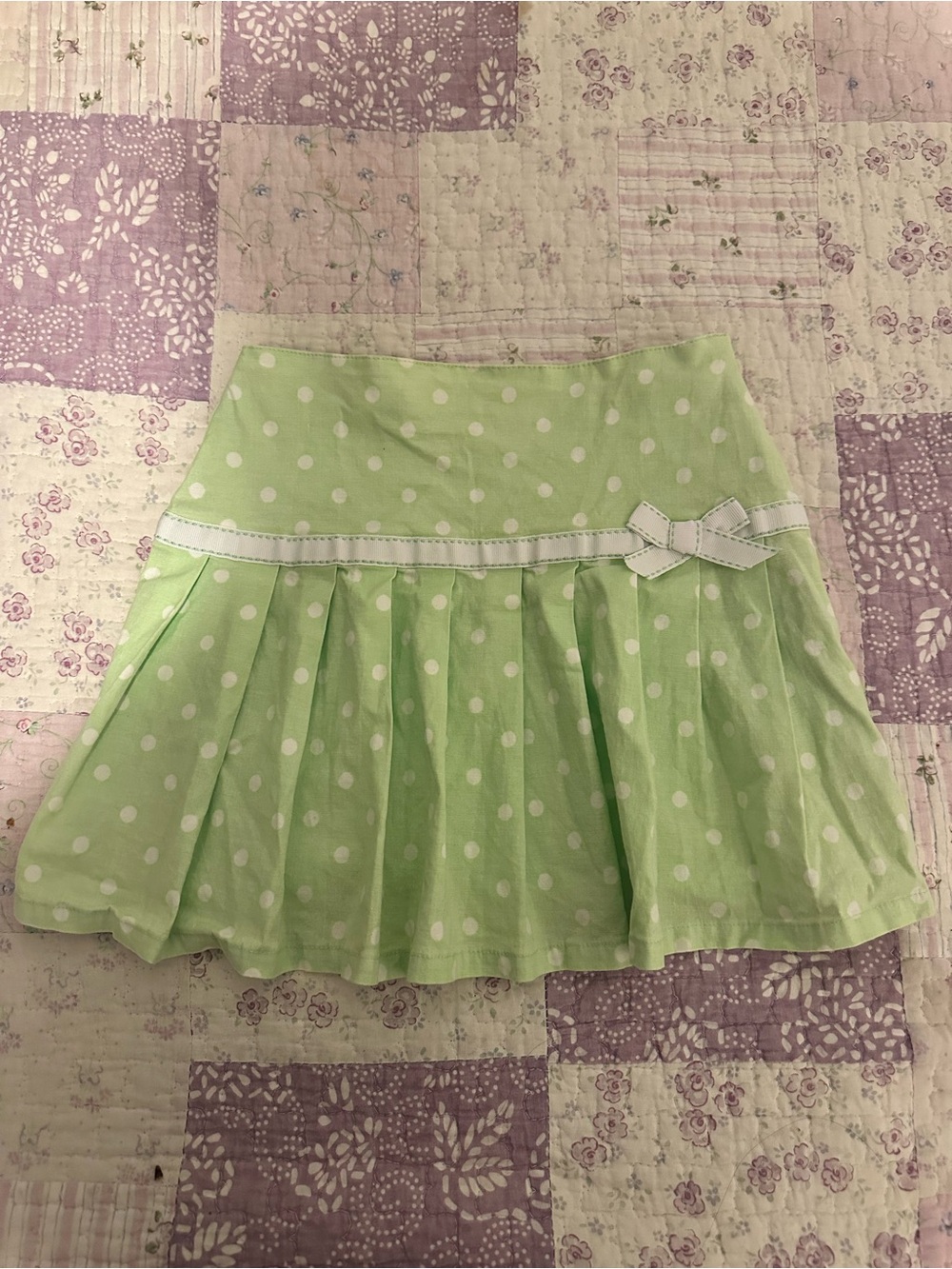 Light Green Polka Dot Pleated Mini Skirt